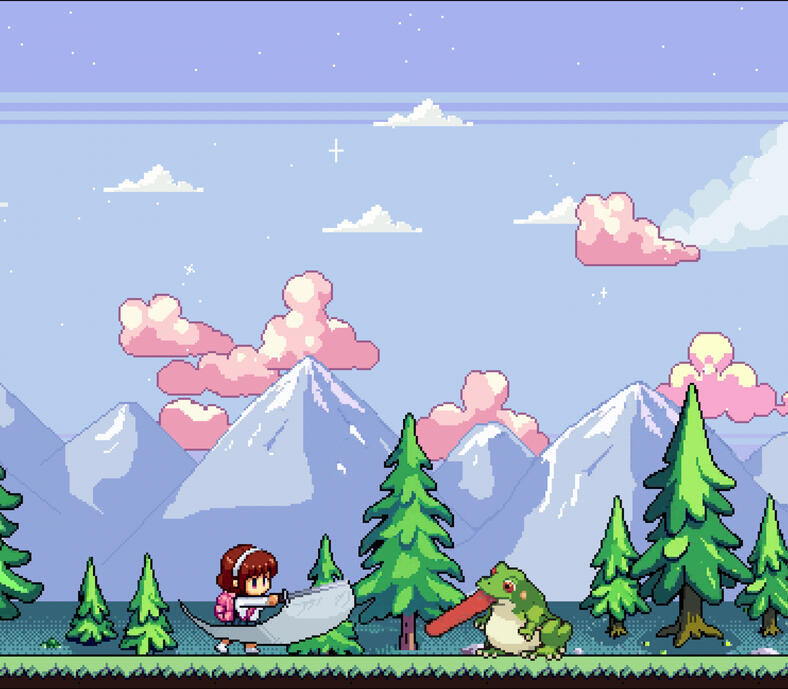 Небо, которое зовёт за горизонт — часть пиксельной сцены